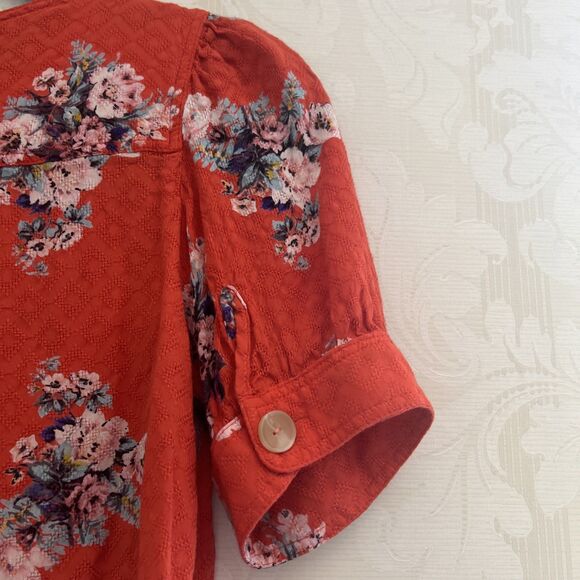 Maeve Anthropology Top Women’s Size US 2 Floral Orange Button Front Blouse - Picture 9 of 10